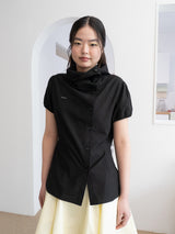 ドレープカラー ブラウス (BLACK)