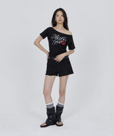 CONY MISFIT KISS GLITTER OFF SHOULDER TEE / BLACK