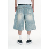 Leopard Bermuda Denim Pants - Light Blue