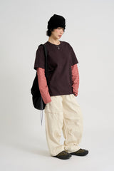 ツートンボーダーレイヤード長袖Tシャツ