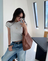 [BELLIDE MADE] デイリーラベルセミクロップド半袖Tシャツ