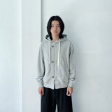 Button Detail Thick Drawstring Zip Hoodie
