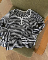 Color-Blocked Henley Neck Stripe T-Shirt
