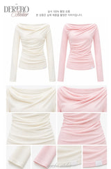 Flow lip shirring pink long-sleeve tee