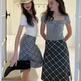 Check Long Skirt (cool grey)