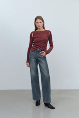 CUT OUT WRAP KNIT TOP - DEEP RED