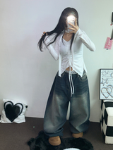 スカーフセット🧸シャーリングラッフルスリックポイントスリムロングスリーブTシャツ🧸🤍🖤🩶3カラー