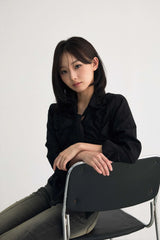 ELISE TIE SHIRRING SHIRT / BLACK