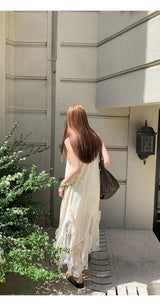 long lace frill sleeveless dress