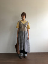 クロスチェックシフォンロングワンピースドレス (1color)