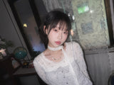 (2color) Ditsy Floral Lace Neck Long Sleeve Tee [Scarf Set]