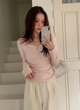 Minu Lace Layered Loose Button T-shirt (4color)