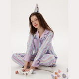 Purple Cotton contrast striped loungewear set