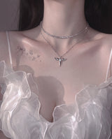 [NMIXX Jiwoo Necklace/Anti-tarnish] Angelic Wand Layered Necklace - Silver Color