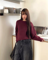 ラチベーシックウールラウンドネックルーズフィットロングスリーブニット