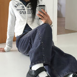 Gut Vintage Washing Rivet Studded Wide Denim Pants