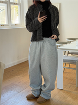 Hairy crop round knit cardigan(3color)