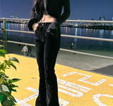 (HIP SHAPING/DATE LOOK) ベルベットストレッチデニムローライズブーツカット
