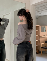 2WAY Off Shoulder Deep V-neck Knit (8color)