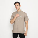 MON AKITA - Fujita Men Short Sleeve Shirt Dark Beige