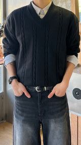スポークンワイドブラックデニムパンツ (S, M, L, XL, 2XL)