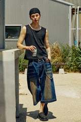 CUTOUT DARK BLUE BERMUDA PANTS