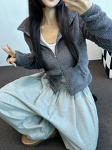 シープファーフリースクロッペンハーフポロネックジップアップ 🧸🩶🤍🖤🩵4カラー