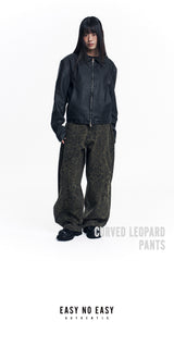 Curved Leopard Pants - Khaki