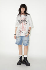 Skeleton lace print rolled hem short sleeve T-shirt