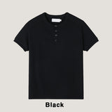 リブショールパッチヘンリーネック半袖Tシャツ