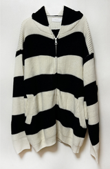 (HIGH-QUALITY!/UNISEX) ビッグフードルーズフィットストライプニットジップアップ - 2 COLOR
