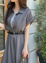 Ronda Layered Shirt Banding Skirt Set (Belt Set)