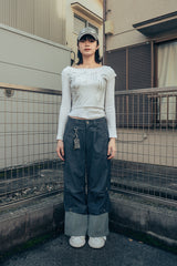 Tucked denim pants (Blue)
