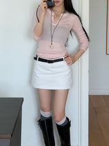ベビーバニーVネックスリムフィットリブTシャツ