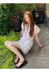 フリルストライプシングルショートスリーブシャツ