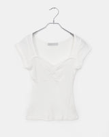 ハートネックパンチングキャップスリーブシャーリング半袖Tシャツ