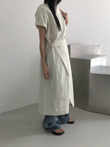 Jeure Wrap Roll-up Short Sleeve Long Dress