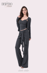 Royal Charcoal Frill Training Three-Piece Setup (Cardigan+Sleeveless+Pants)