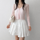 Eyelet See-through V-neck Cropped Cardigan (7 colors) #Salantem