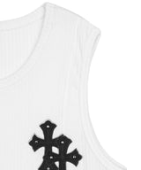 Cross Leather Patch Sleeveless - White