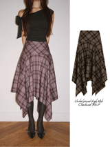 Unbalanced High Midi Checkered Skirt