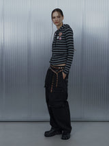 BADGE STRIPE HOODED CARDIGAN / CHARCOAL_P