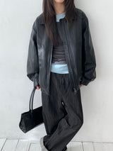 Curved overfit leather jacket