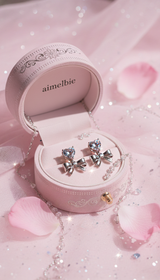 [Aespa Winter Earrings] ハートクリスタルアンドリボンピアス-シルバー