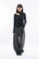 Leah V-neck strap wool knit
