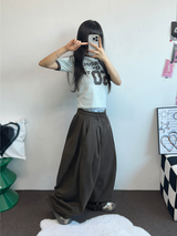 TWO PINTUCK WODE SLACKS LONG PANTS 🩶🖤🤎3COLOLR