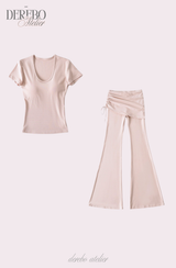 Liiv short-sleeve cap training shirring pants set (REGULAR PANTS)