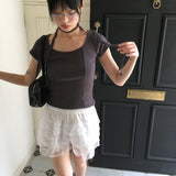 [Scarf set] Burwit Slit Rolls V-Neck Short Sleeve T-Shirt