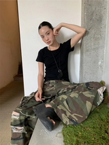 カラーバックストラップラウンドショートスリーブTシャツ