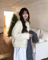 リブルモヘアウールラウンドニット
